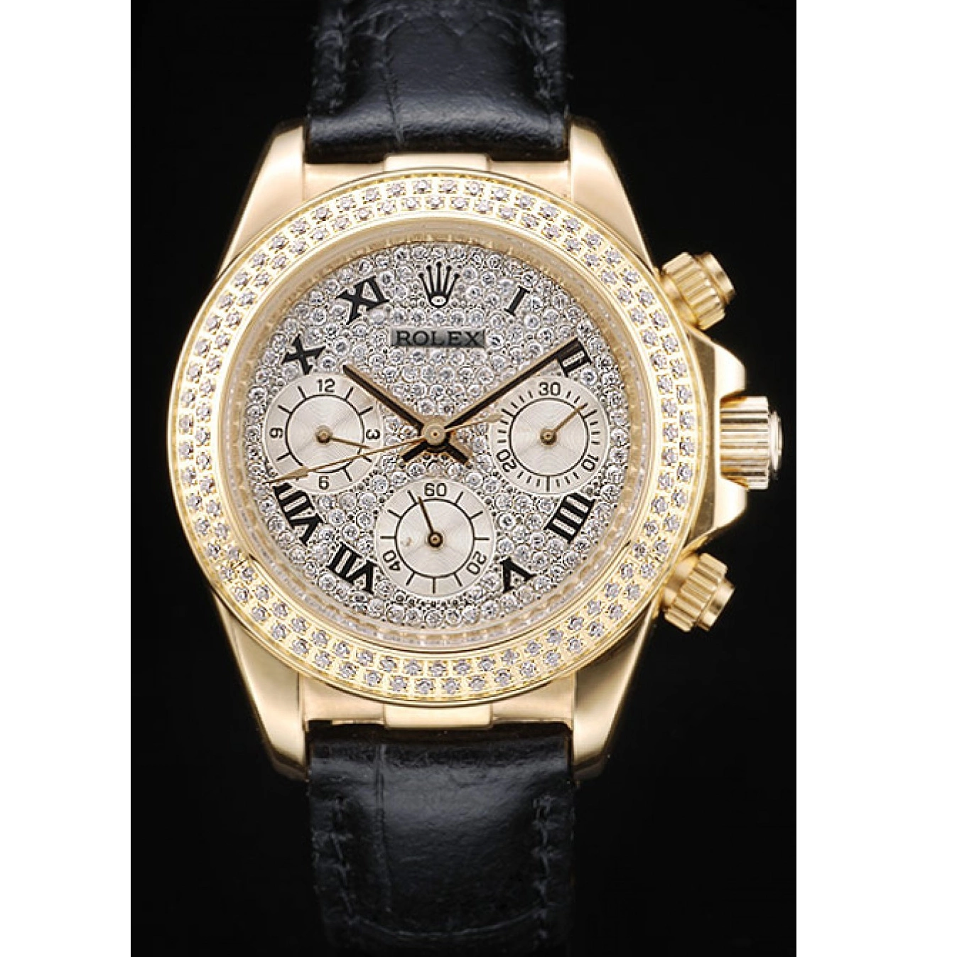 Rolex aaa copy Studded Dial Bezel 98238 Rolex Case Daytona Crystal Studded Gold Lady Crystal 0730